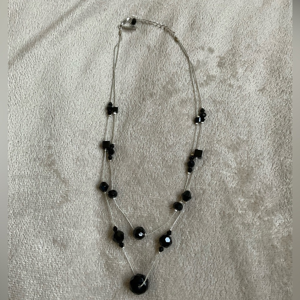 WHBM Silvertone Black Bead 2 Strand Necklace.